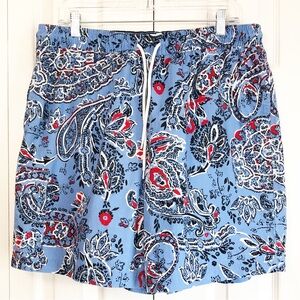 Brooks Brothers 346 Red, White & Blue Paisley Print Swim Trunks Large